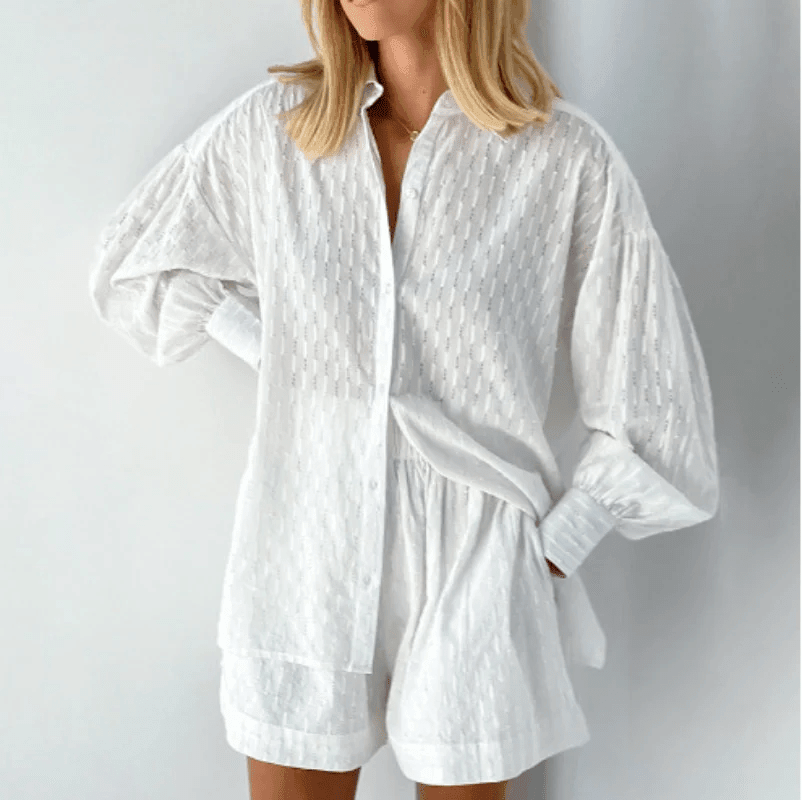 Anika Set | Tweedelig Overhemd &amp; Shorts Set van Luchtige Stof met Relaxte Pasvorm