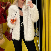 Ainsley Bontjas | Elegante Imitatiebontjas met Oversized Kraag en Vrouwelijke Pasvorm