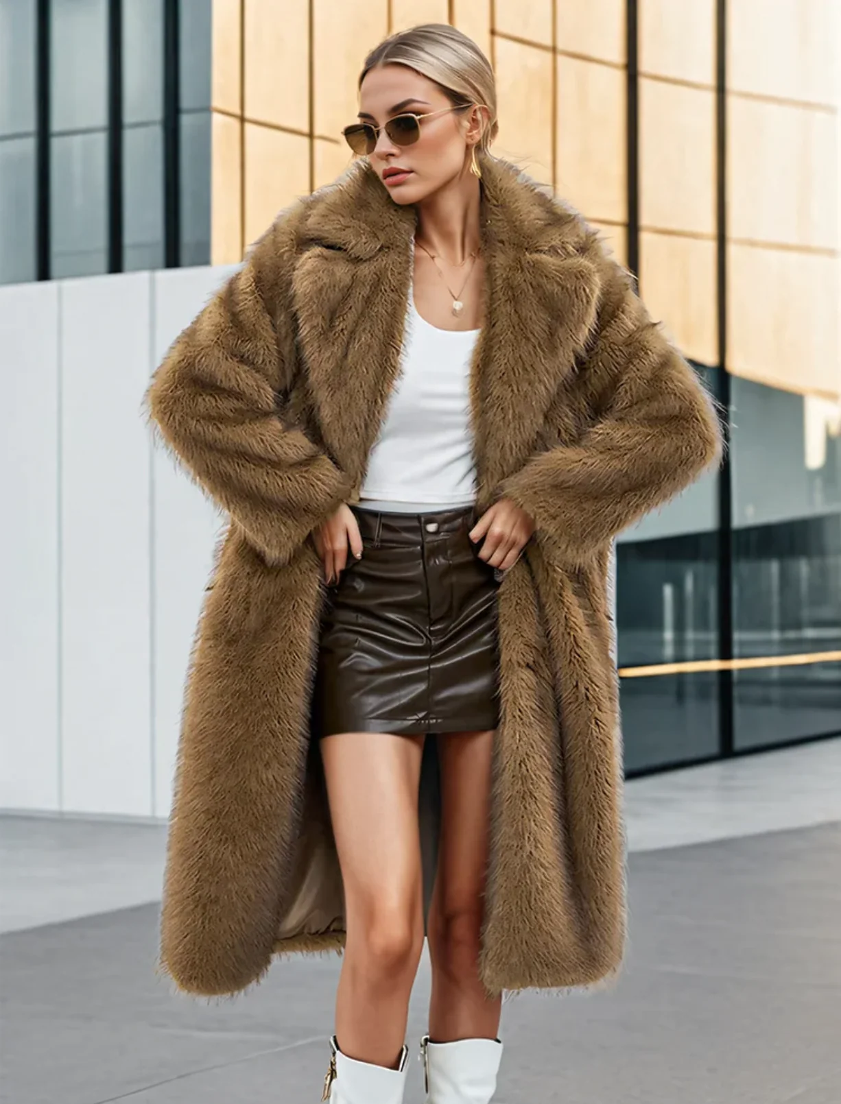 Valentina Faux Fur Coat | Oversized Lange Damesjas met Luxe Pluche Textuur