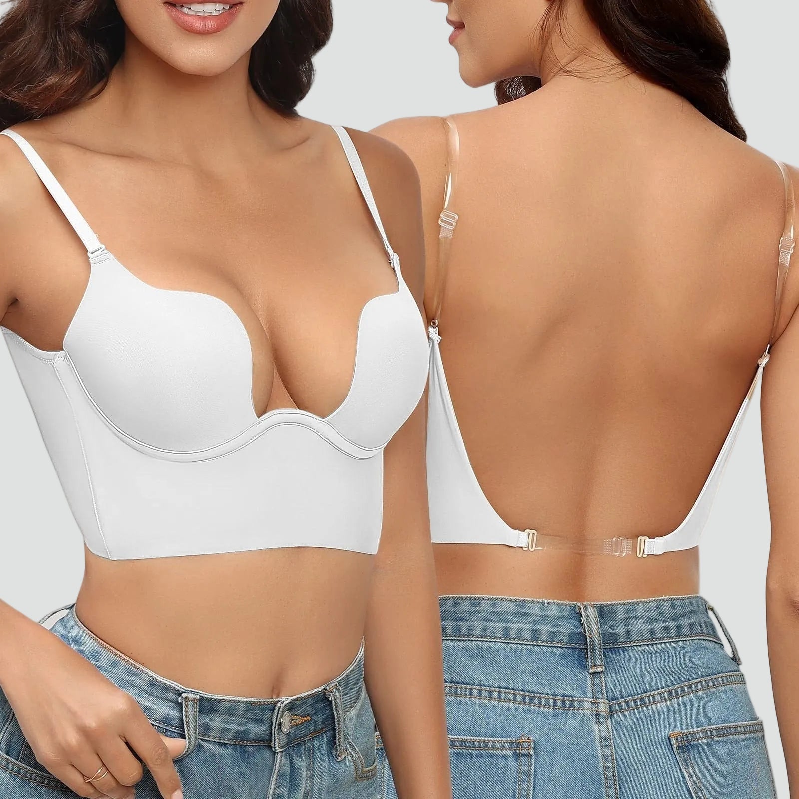 Zelfdragende Push-up Beha Dames voor Open Rug met Verstelbare Bandjes, Onzichtbaar onder Kleding - Lingerie Essentials