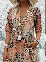 Zomerjurk Dames V-hals Bloemenprint | Midi Jurk Loose Fit met Zakken – Fiore Dolce