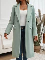 Claudia Wool Coat | Lange Double-Breasted Damesjas met Tailored Fit en Klassieke Revers
