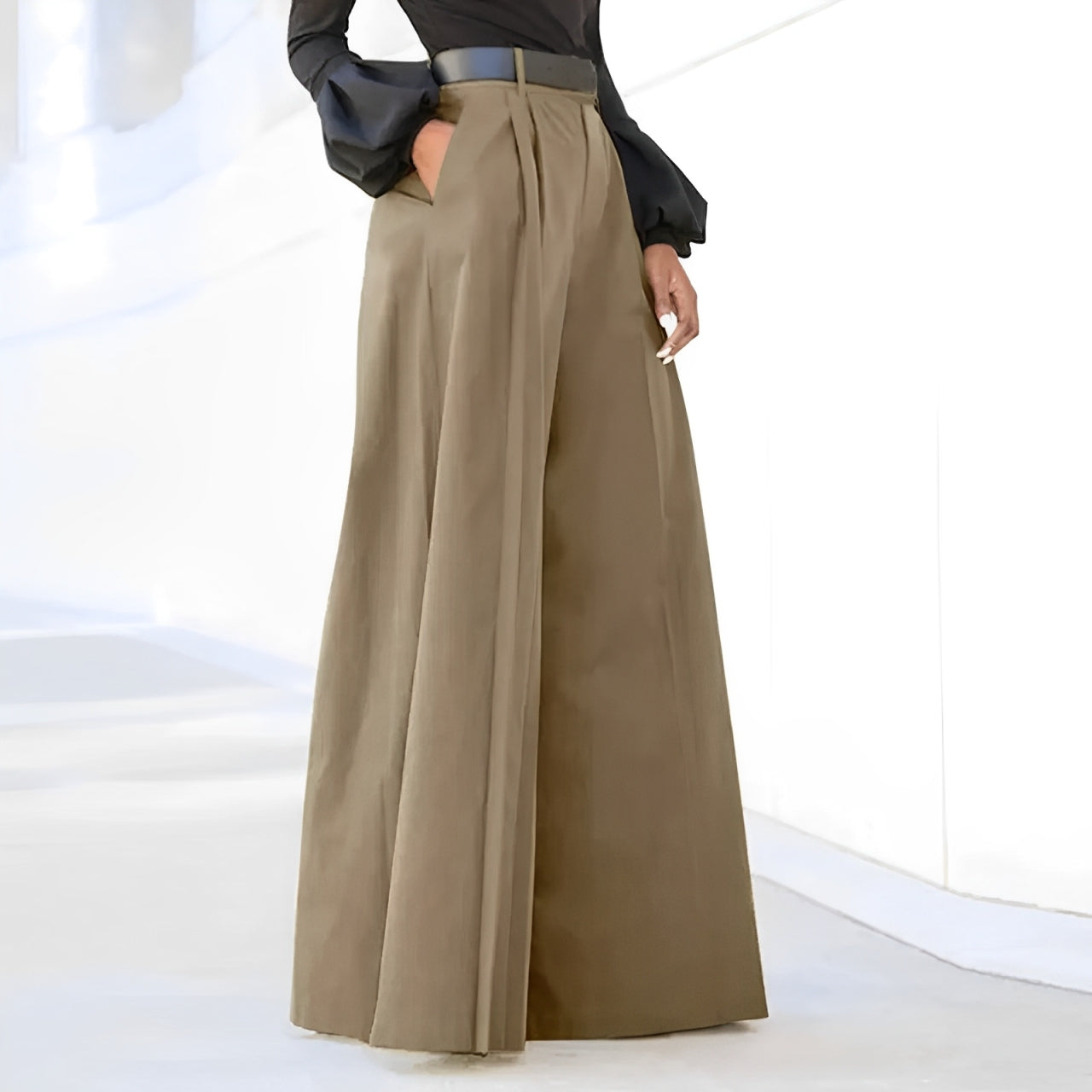 Francesca Wide Leg Broek | Dames Hoge Taille Broek met Wijde Pijpen en Plooien