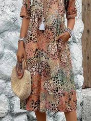 Zomerjurk Dames V-hals Bloemenprint | Midi Jurk Loose Fit met Zakken – Fiore Dolce