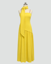 Maxi Galajurk voor Dames met Asymmetrisch Korset, Sjaal en Halterhals - Rood/Zwart/Donkerblauw