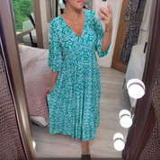 Losse Boho-jurk dames met V-hals en grafisch patroon – Enkellang - Elena Moretti