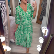 Losse Boho-jurk dames met V-hals en grafisch patroon – Enkellang - Elena Moretti