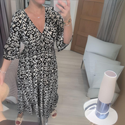 Losse Boho-jurk dames met V-hals en grafisch patroon – Enkellang - Elena Moretti