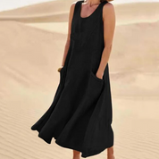 Arlena Jurk | Linnen-Katoen Zomerjurk met Pockets en Flatterend Silhouet