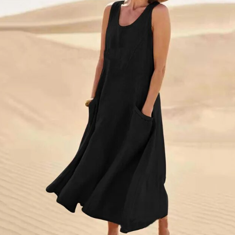 Arlena Jurk | Linnen-Katoen Zomerjurk met Pockets en Flatterend Silhouet