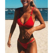 Zara | Triangel Bikini Set Dames - Verstelbaar, Flatterend en Strandklaar - Geel / Zwart / Rood