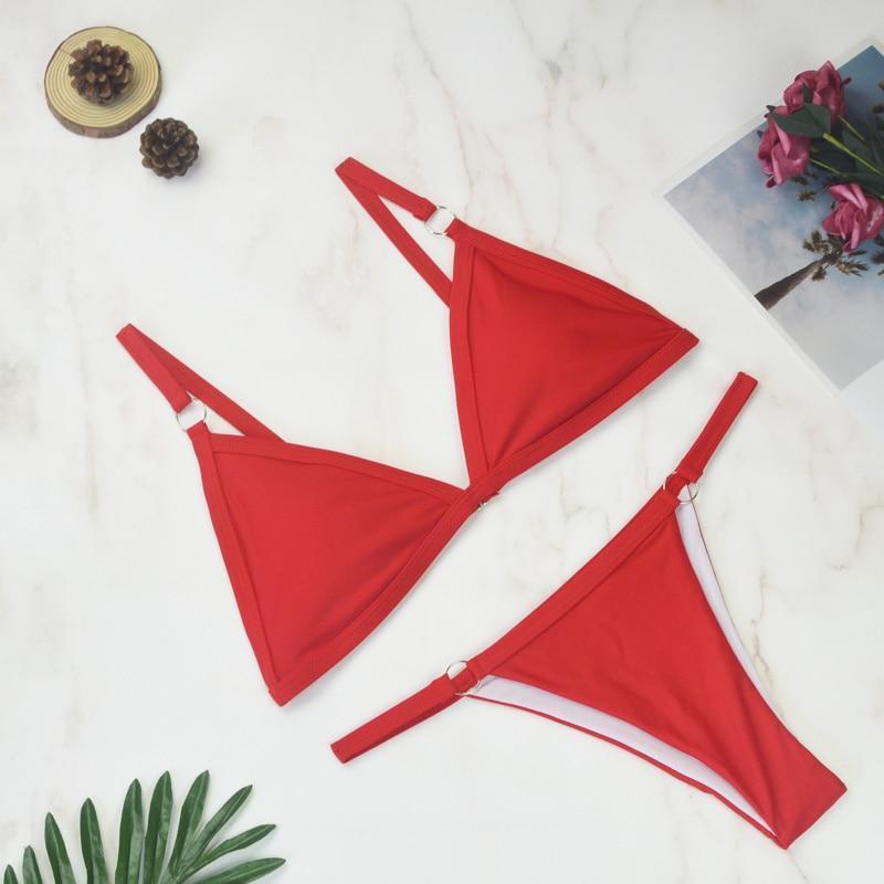Zara | Triangel Bikini Set Dames - Verstelbaar, Flatterend en Strandklaar - Geel / Zwart / Rood