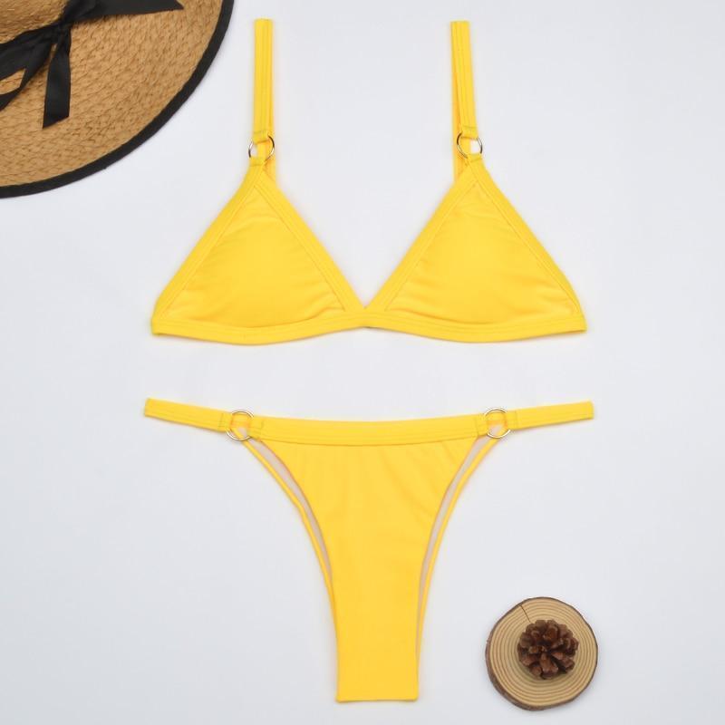 Zara | Triangel Bikini Set Dames - Verstelbaar, Flatterend en Strandklaar - Geel / Zwart / Rood