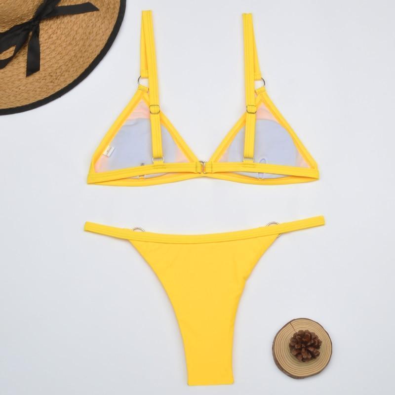 Zara | Triangel Bikini Set Dames - Verstelbaar, Flatterend en Strandklaar - Geel / Zwart / Rood