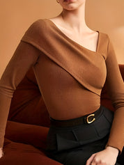 Céleste Top Dames | Asymmetrische Geribde Top met Elegante Pasvorm voor Herfst & Winter