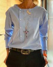 Alizée Blouse | Trendy Damesblouse met Zijdelingse Knoopdetails en Comfortabele Pasvorm