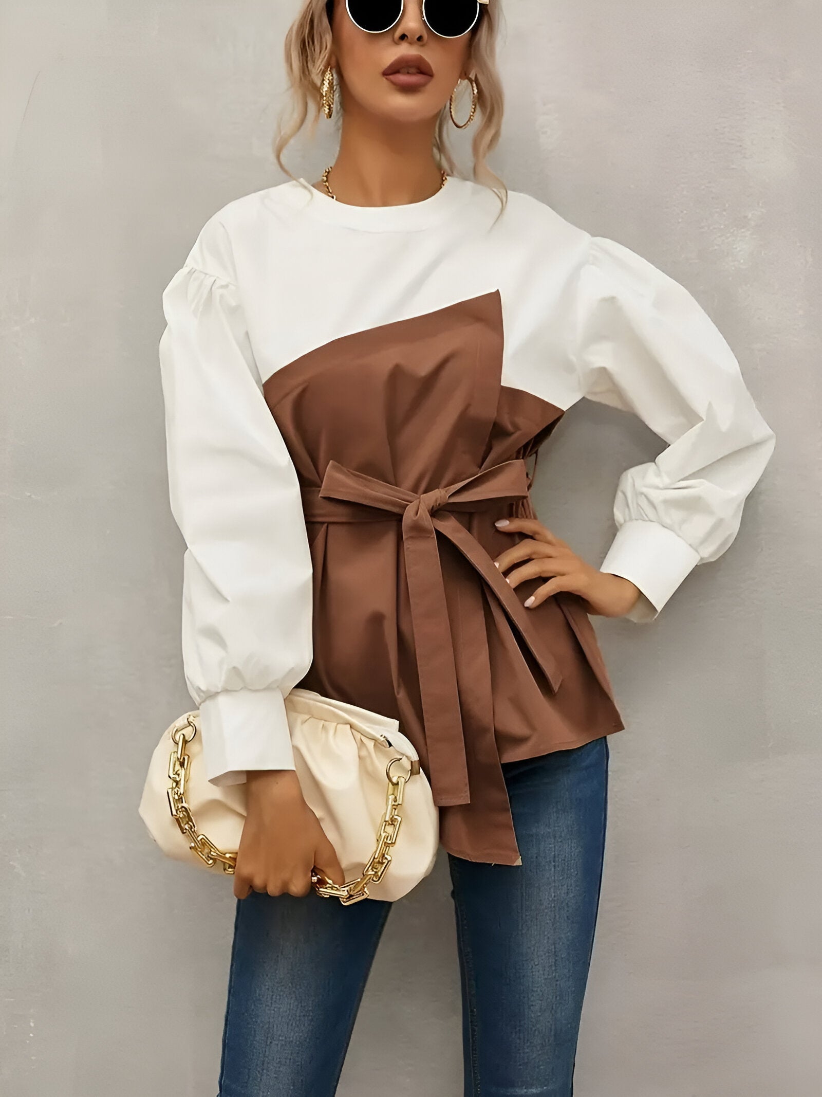 Bijou Overhemd voor dames | Trendy Overhemd met Kleurblokdesign en Faux Tweedelig Effect