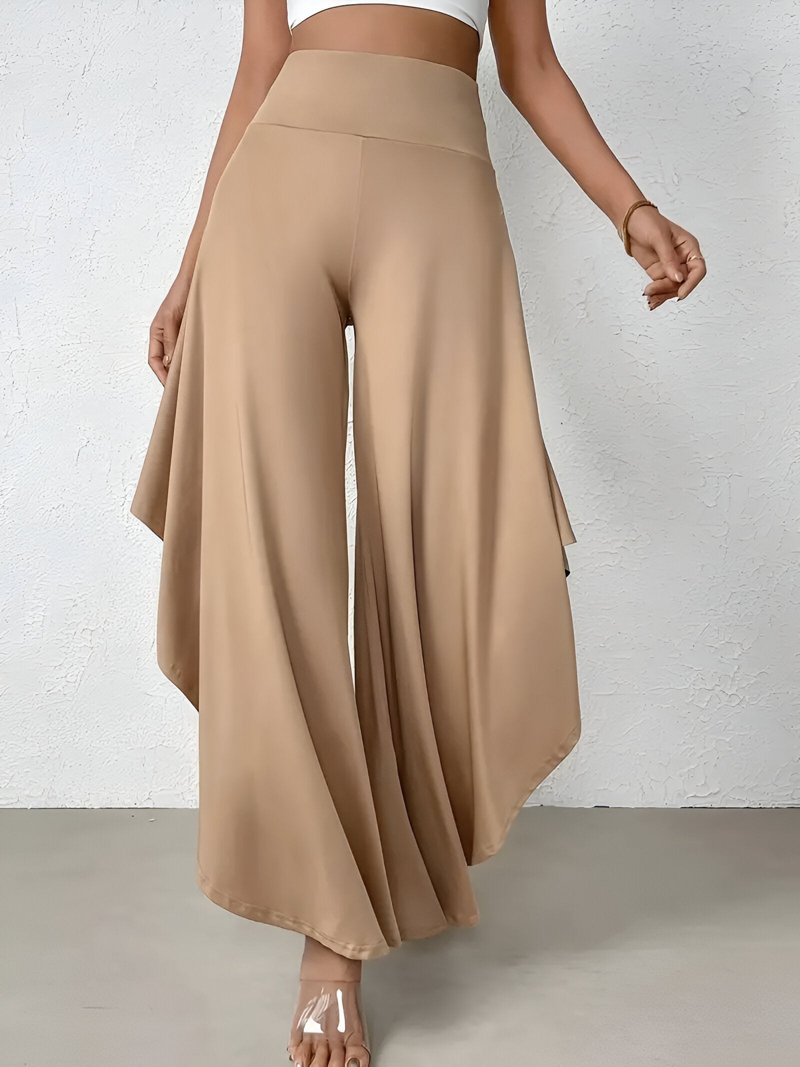 Elena Wide-Leg Pants | Damesbroek met Hoge Taille, Asymmetrische Zoom en Luchtige Wijde Pijpen