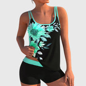 Tankini Set Dames met Bloemenprint, Boyshort en Contrasterende Accenten - Britta Solano