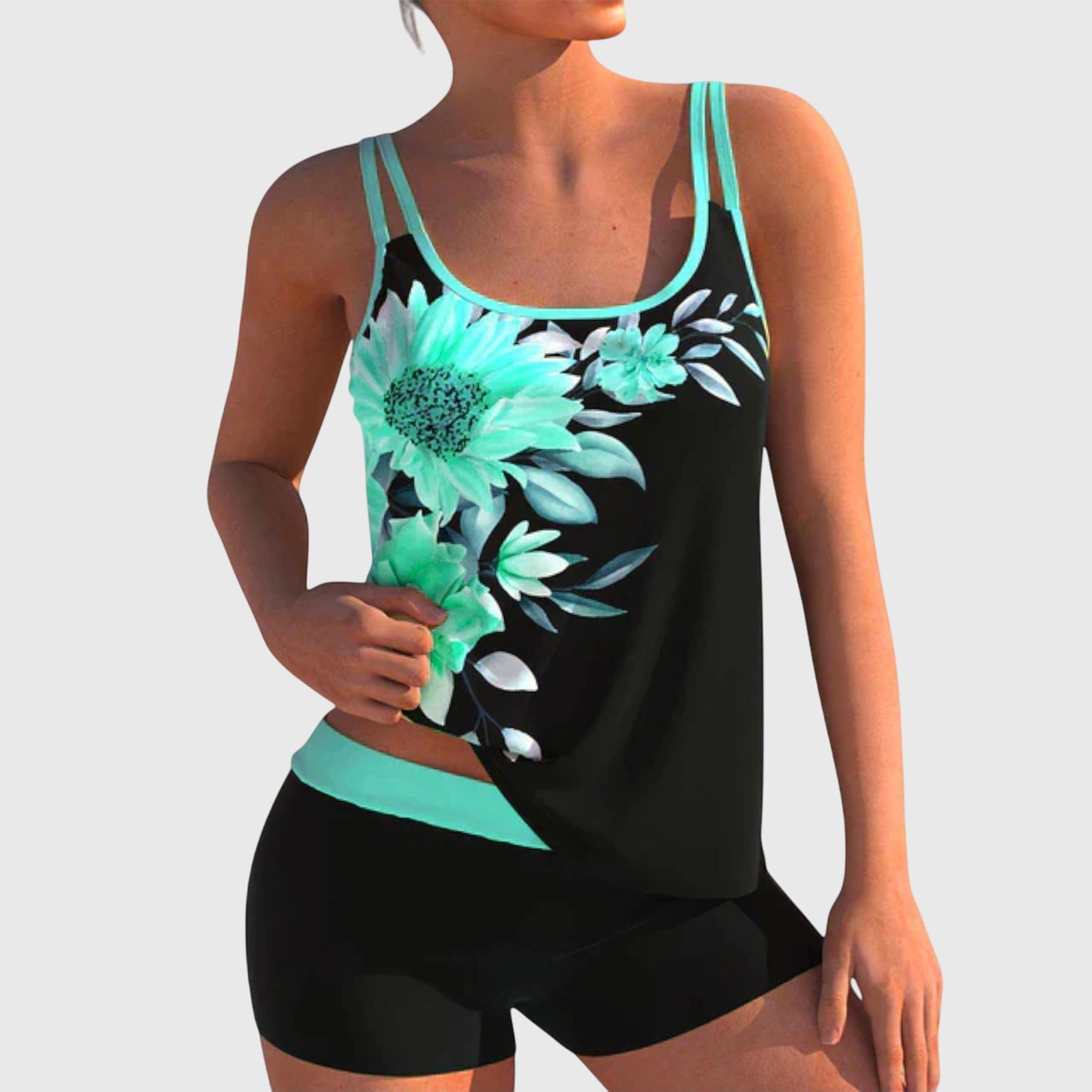 Tankini Set Dames met Bloemenprint, Boyshort en Contrasterende Accenten - Britta Solano