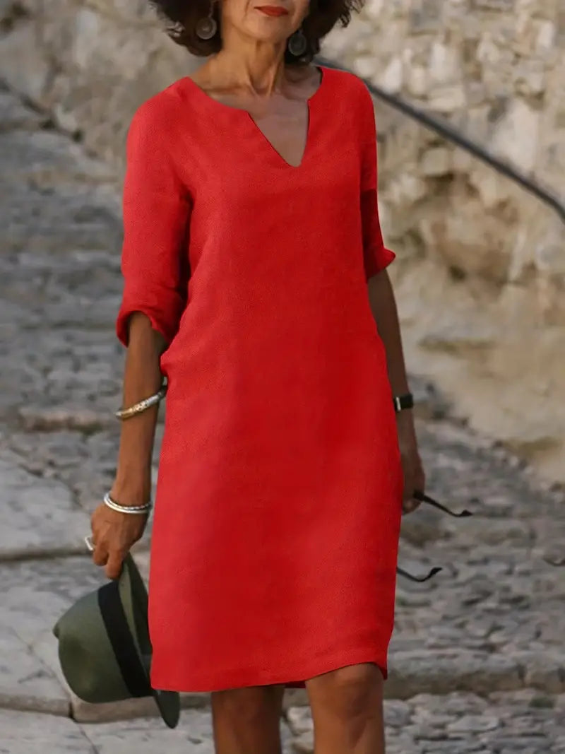 Caelina Jurk | Elegante 3/4 Mouw Jurk voor Dagelijks Comfort en Stijl