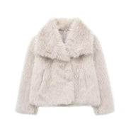 Viviana Luxe Plush Coat | Dames Winterjas met Zachte Pluche, Turn-Down Kraag en Vintage Chic