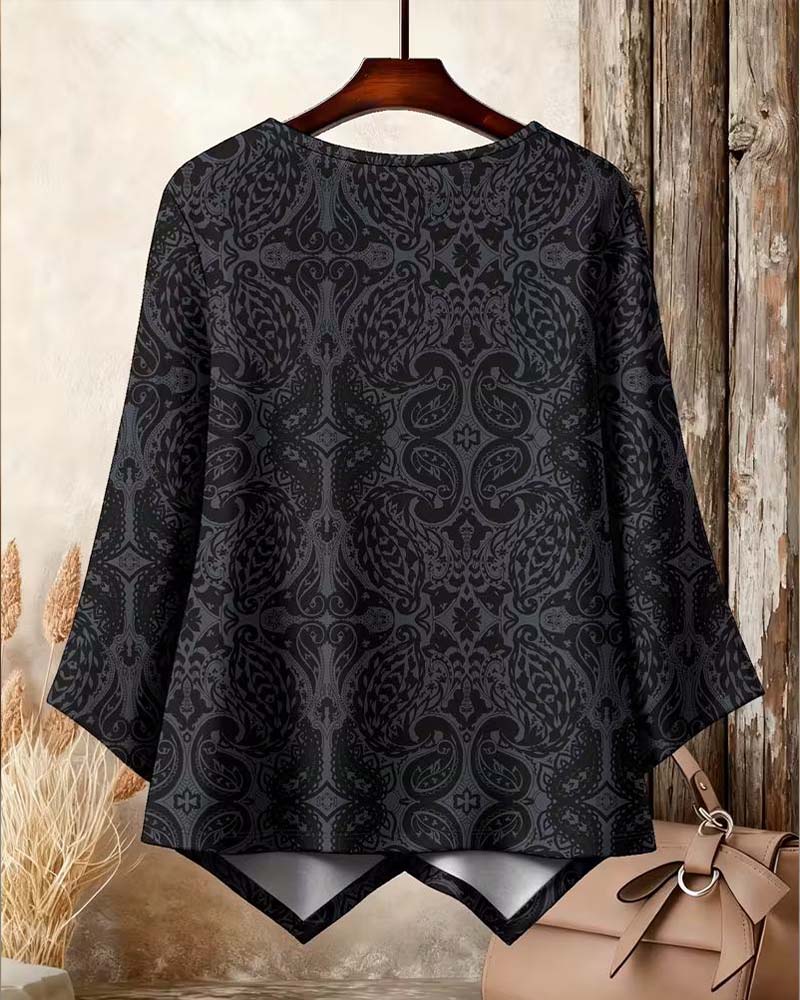 Oversized Top Dames met Lange Mouw en Sierlijke Paisley Print - Camilla Rosetti