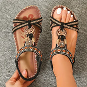 Dames Sandalen Orthopedisch Comfort Gevlochten Bandjes Kurk Zool - Kobalt Blauw / Mahonie Bruin / Beige Bali - Maelen