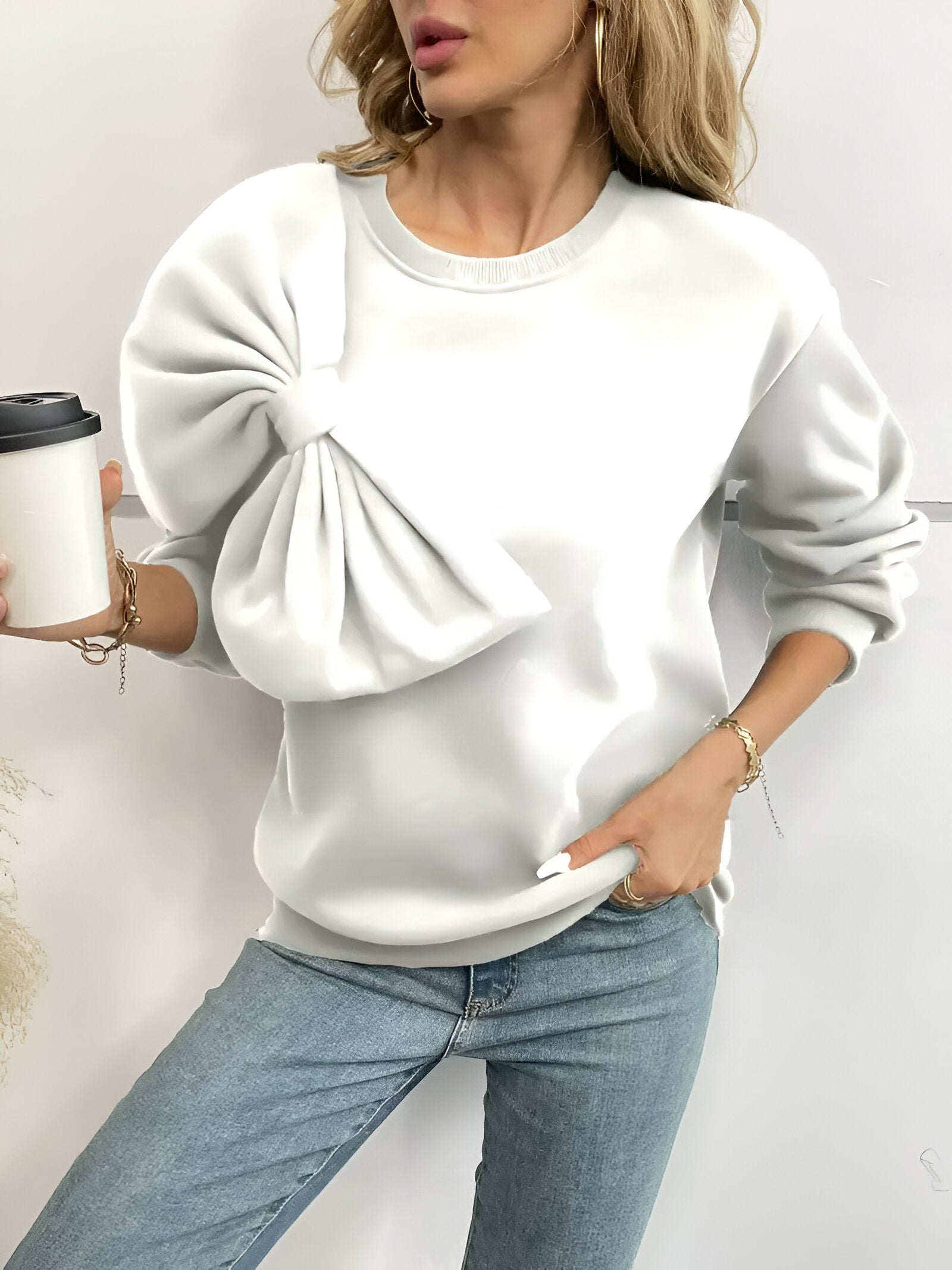 Blue Sweatshirt | Dames sweatshirt met strikdetail en comfortabele losse pasvorm