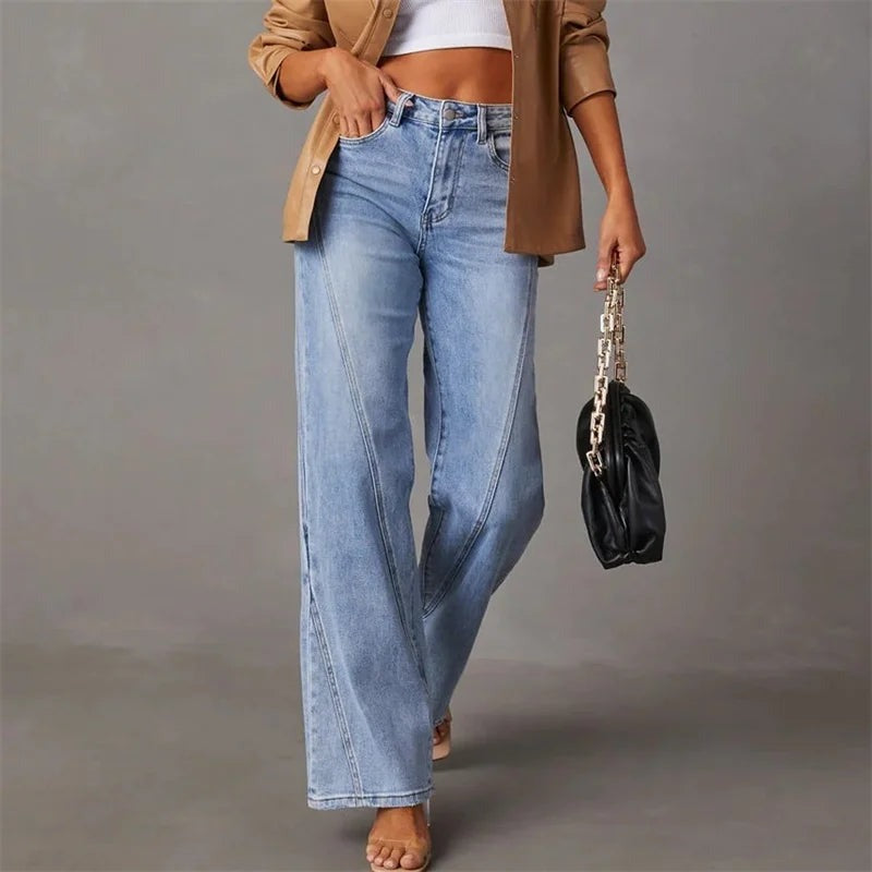 Eevi | Wijde Denim Broek Dames met Wijde Pijpen - Comfort Fit, Trendy en Veelzijdig - Licht Blauw