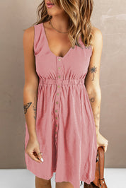 Avina Jurk | Mouwloze Button-Down Mini Jurk met Elastische Taille en Casual Chique Look