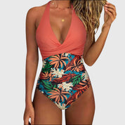 Badpak Dames met Bloemenprint, Diepe V-hals en Getailleerde Taille-insnijding - Isabella Greco