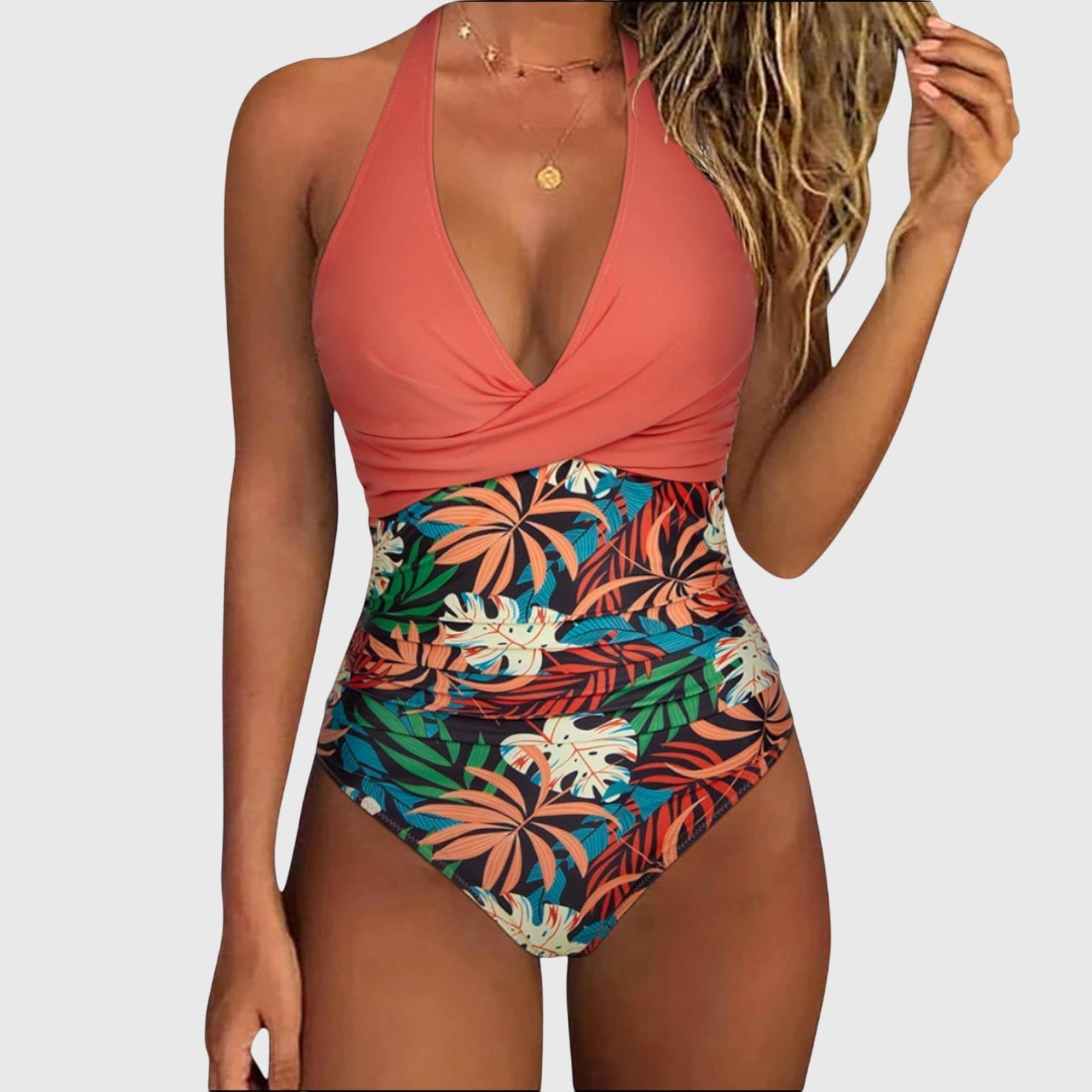 Badpak Dames met Bloemenprint, Diepe V-hals en Getailleerde Taille-insnijding - Isabella Greco