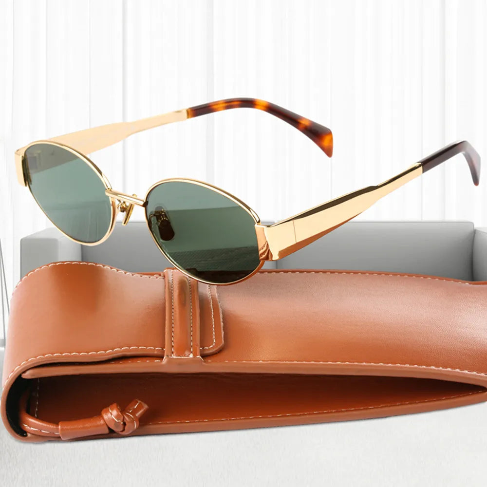 Dames Zonnebril Vintage Metalen Frame Groene Glazen UV-bescherming - Zwart Goud / Groen / Bronze - Maelen