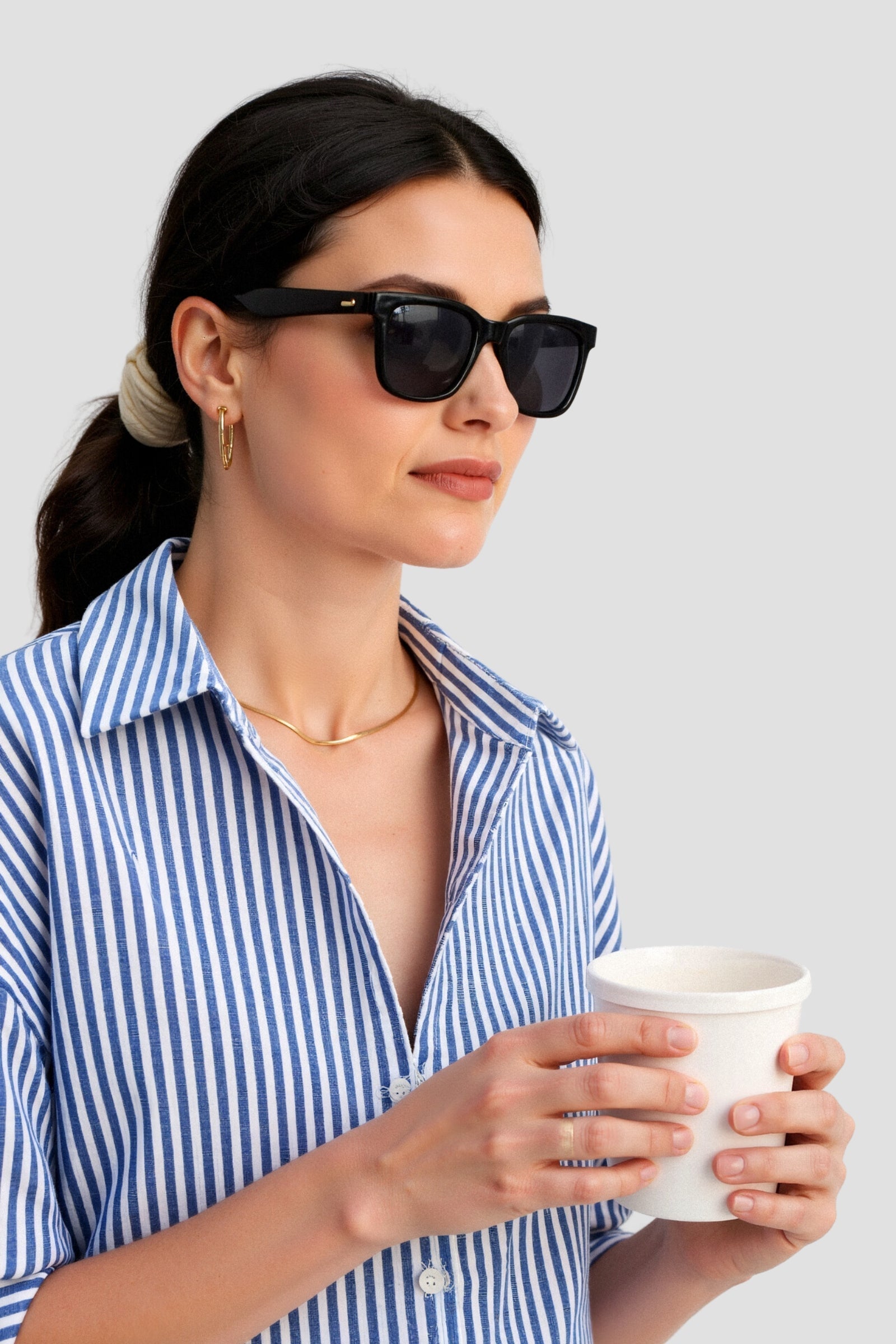 Emilie Blouse | Dames gestreepte blouse van katoenmix met klassieke polo-kraag