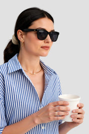 Emilie Blouse | Dames gestreepte blouse van katoenmix met klassieke polo-kraag