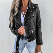 Elena Stijlvolle dames leren jas met voering & rits | Luxe bikerjack in zwart of rood