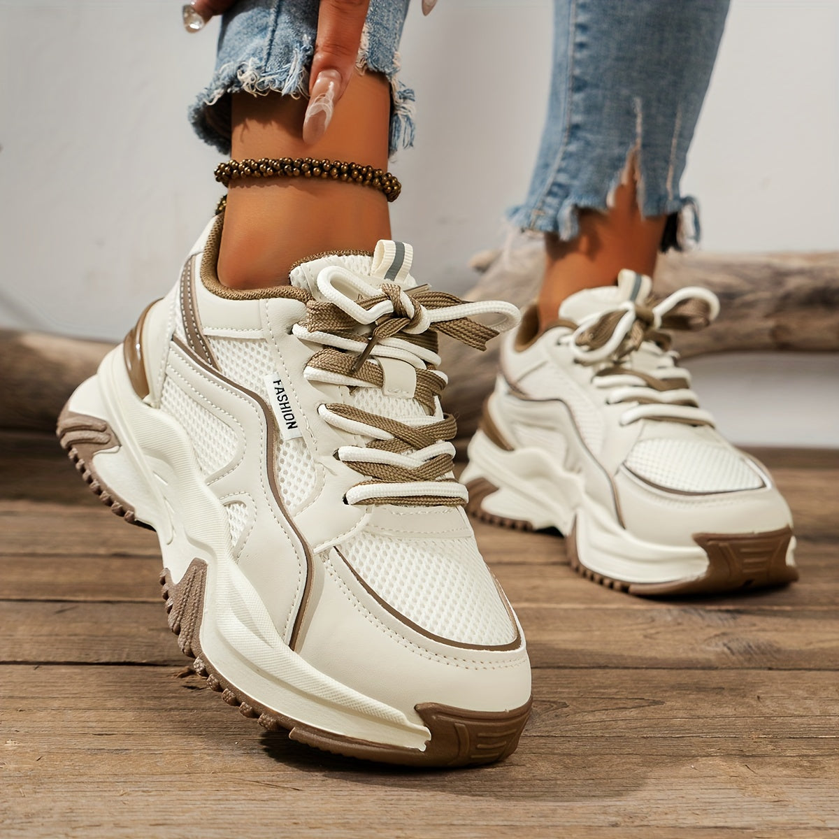 Sage | Trendy Sportieve Sneakers Dames met Dikke Zool - Comfort, Lichtgewicht en Performance - Zwart / Khaki