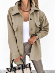 Dames Overshirt Knopen Grote Zakken Middellang Casual Herfst Lente - Wit / Beige / Khaki - Maelen