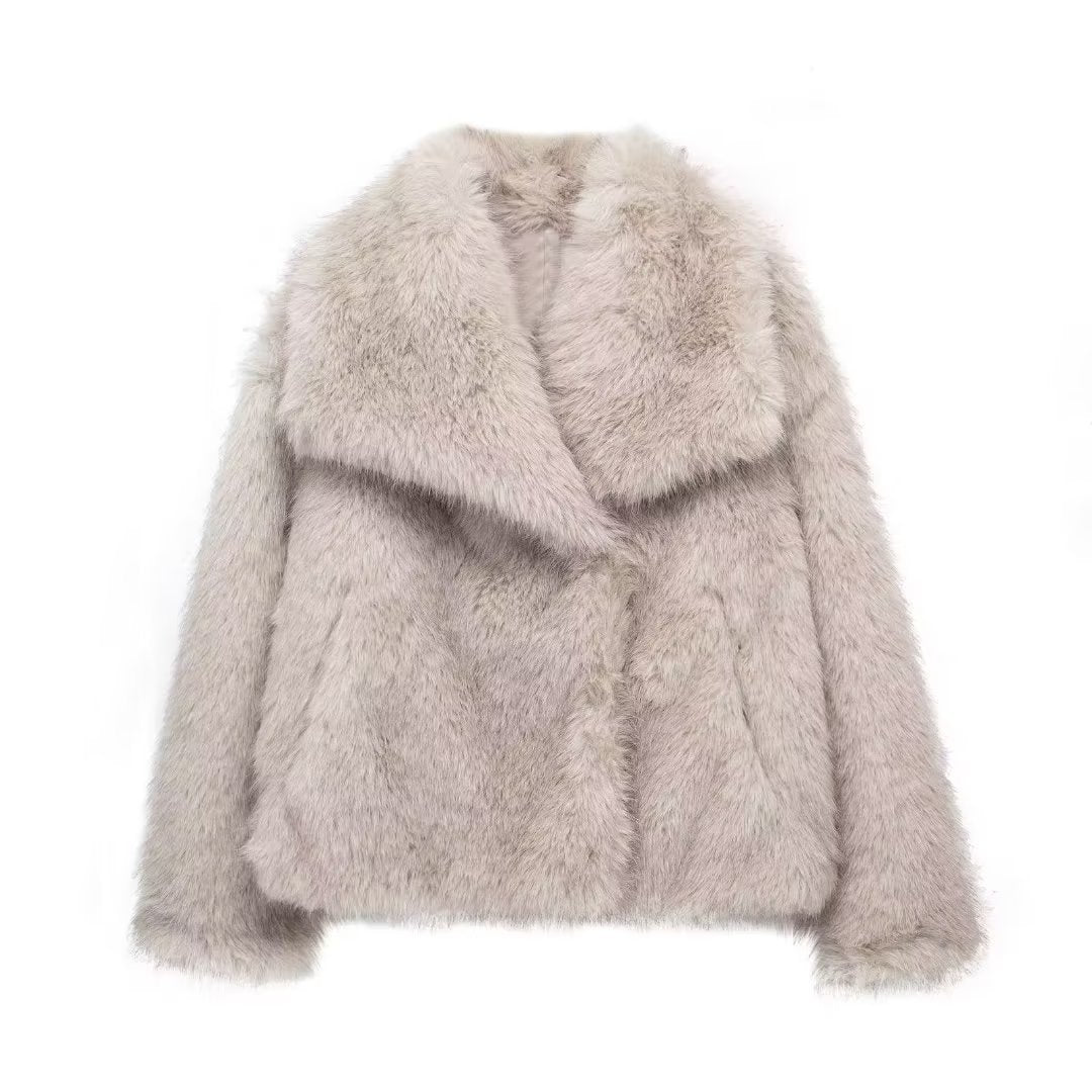 Viviana Luxe Plush Coat | Dames Winterjas met Zachte Pluche, Turn-Down Kraag en Vintage Chic