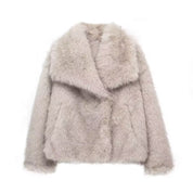Viviana Luxe Plush Coat | Dames Winterjas met Zachte Pluche, Turn-Down Kraag en Vintage Chic