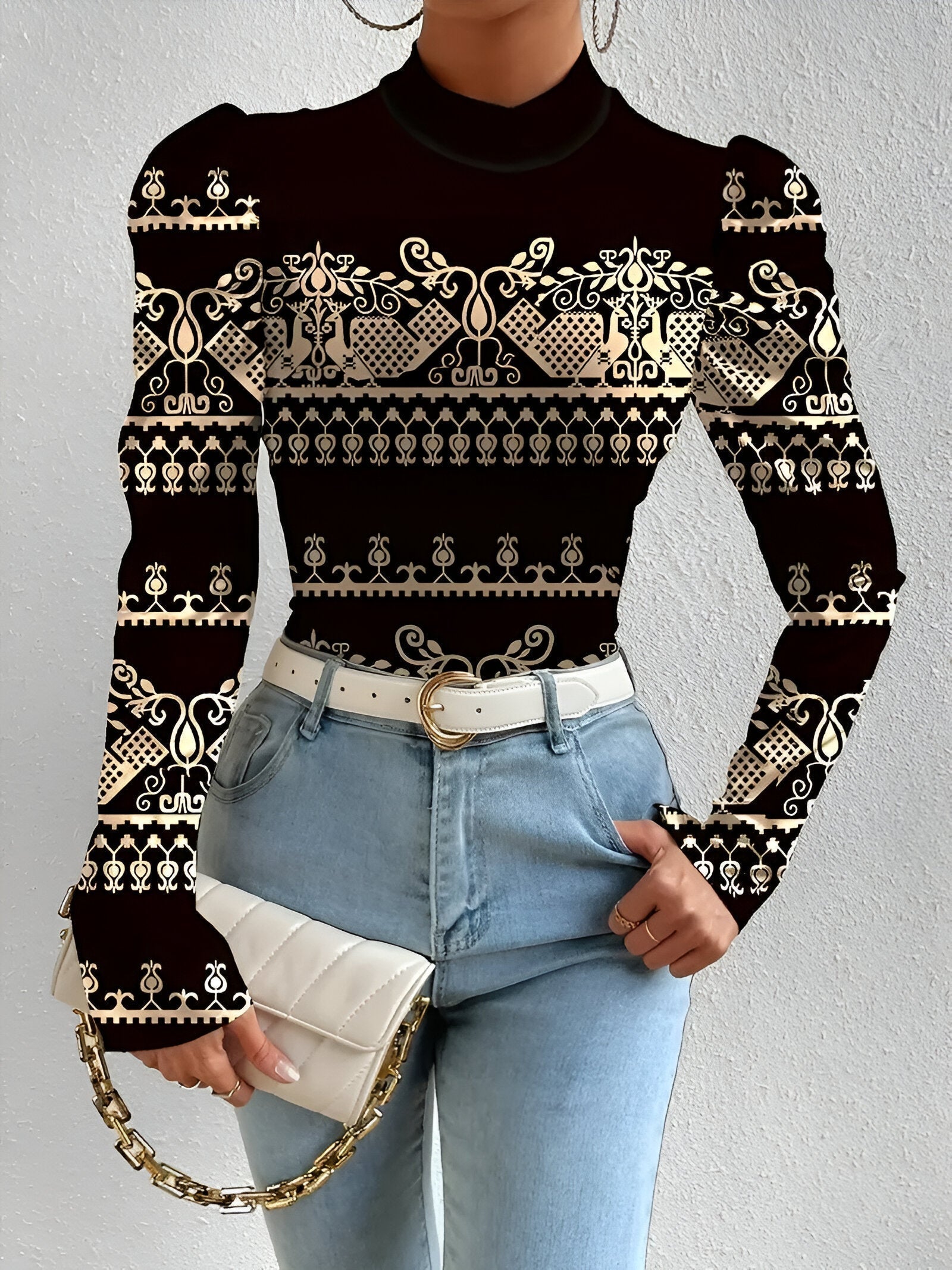 Valentina Floral Blouse | Damesblouse met Opstaande Kraag, Speelse Bloemenprint en Verfijnde Pofmouwen