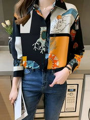 Birdie Blouse | Vintage Blouse met Hert- en Boommotief en Klassieke Reverskraag