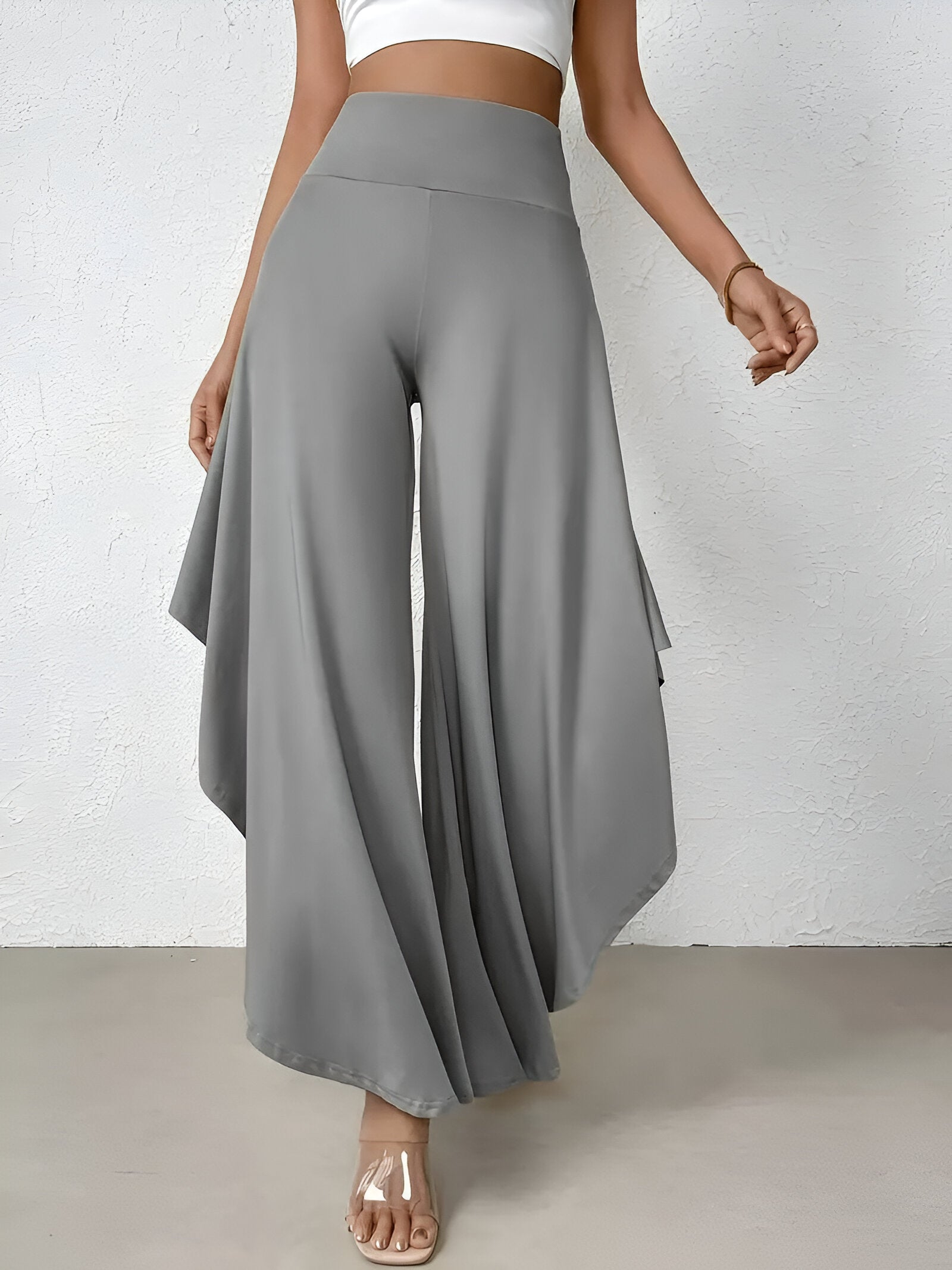 Elena Wide-Leg Pants | Damesbroek met Hoge Taille, Asymmetrische Zoom en Luchtige Wijde Pijpen