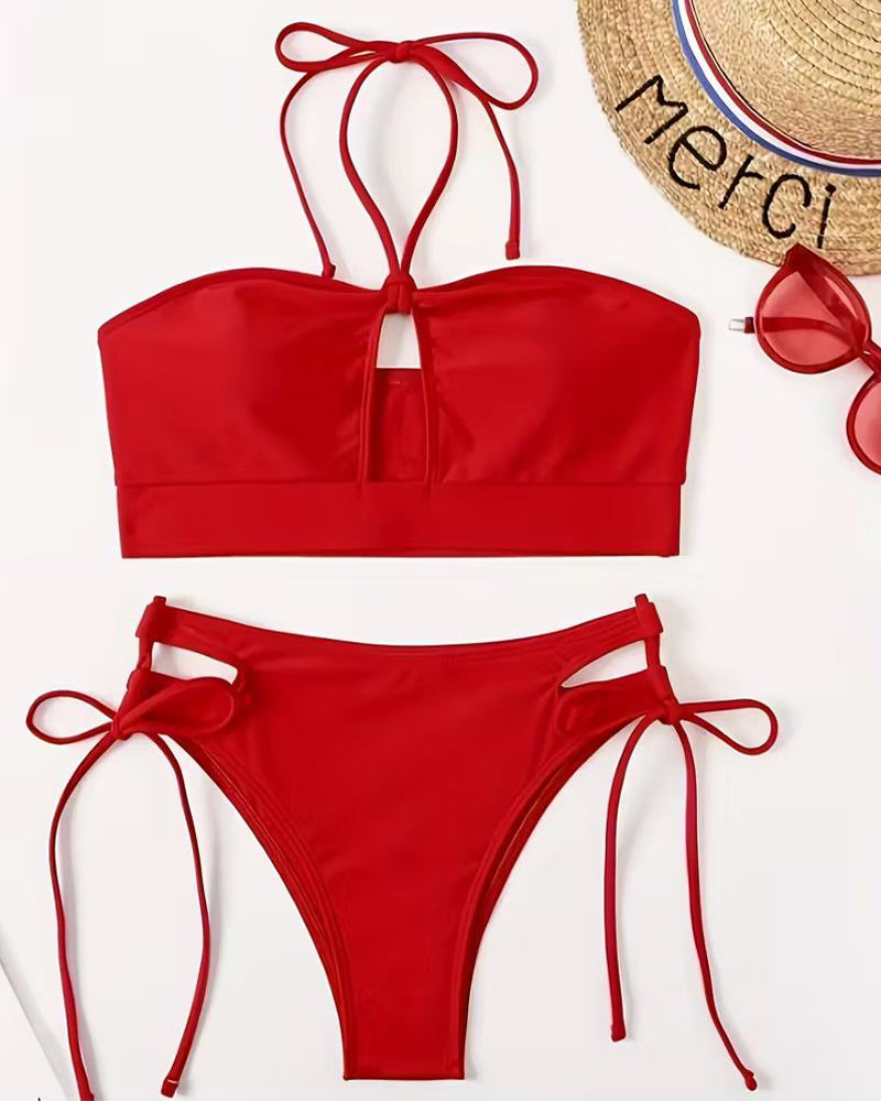 String Bikini Set Dames met Verstelbare Strikjes en Halter Top - Serena Palomino