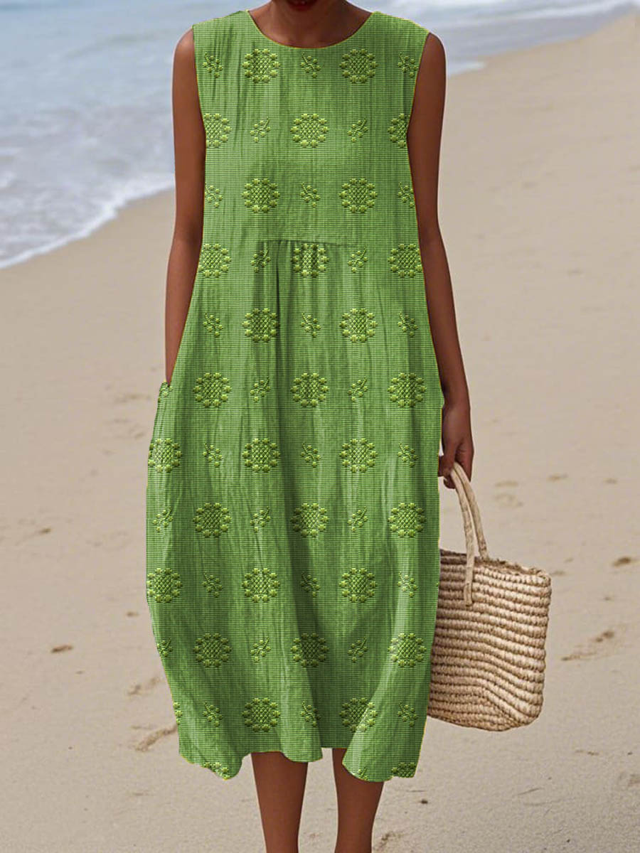 Zomerjurk Dames met Zakken Losvallend Mouwloos Maxi - Groen / Blauw / Geel - Maelen