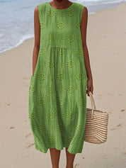 Zomerjurk Dames met Zakken Losvallend Mouwloos Maxi - Groen / Blauw / Geel - Maelen