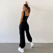 Aria Loungewear Set | Dames fleece set met cropped hoodie, corsetvest en joggers