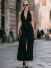 Dames Oversized Jumpsuit Halternek Casual Zomer Luchtige Pasvorm - Zwart - Maelen