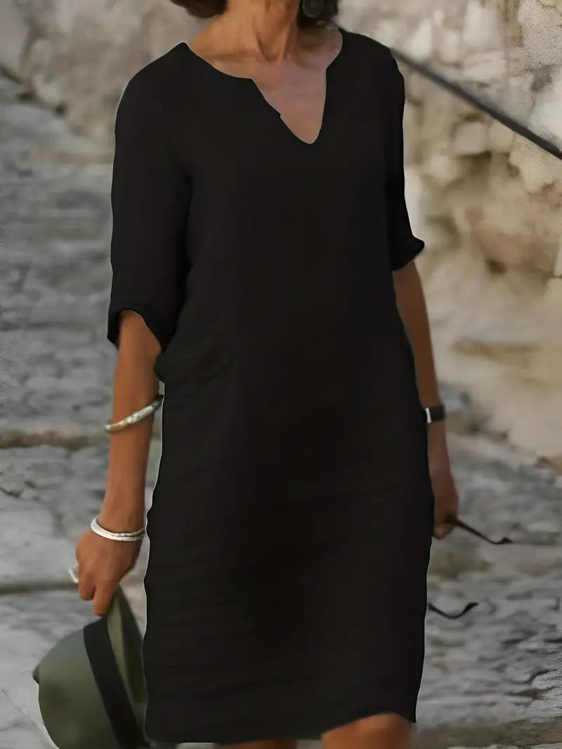 Caelina Jurk | Elegante 3/4 Mouw Jurk voor Dagelijks Comfort en Stijl